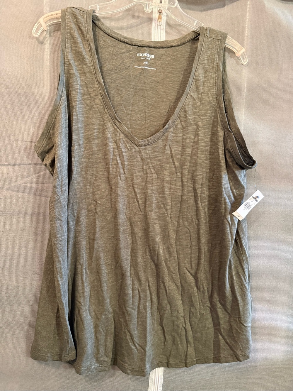 Express Women's Olive Sleeveless V-Neck Tank Top